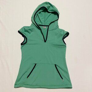 Danskin Now Womens Size Small Green Pullover Short Cap Sleeve Vneck Hoodie